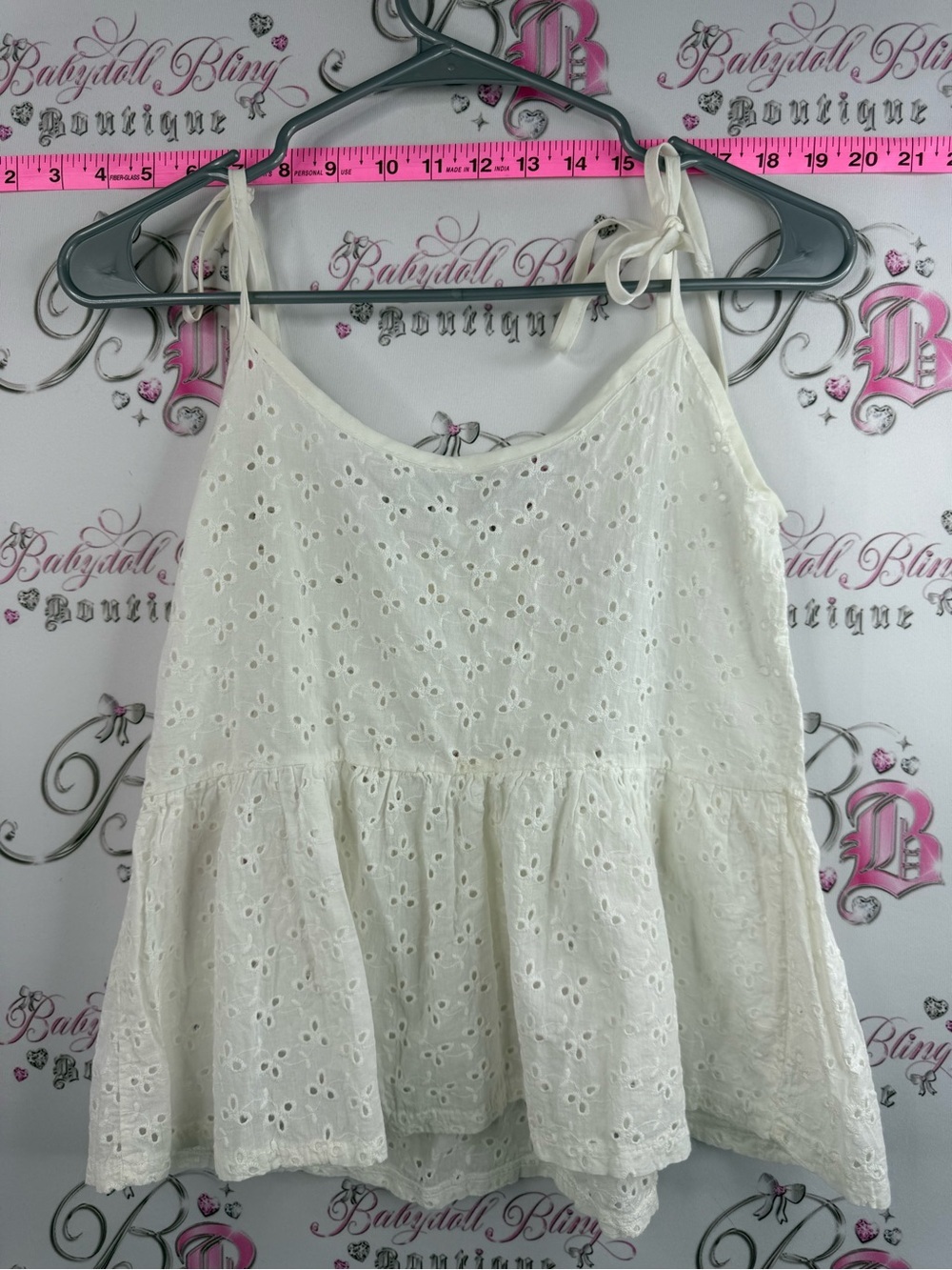 Snidel tank top floral flowers white Women's Eyelet Tie-Strap Tank Top — Cream